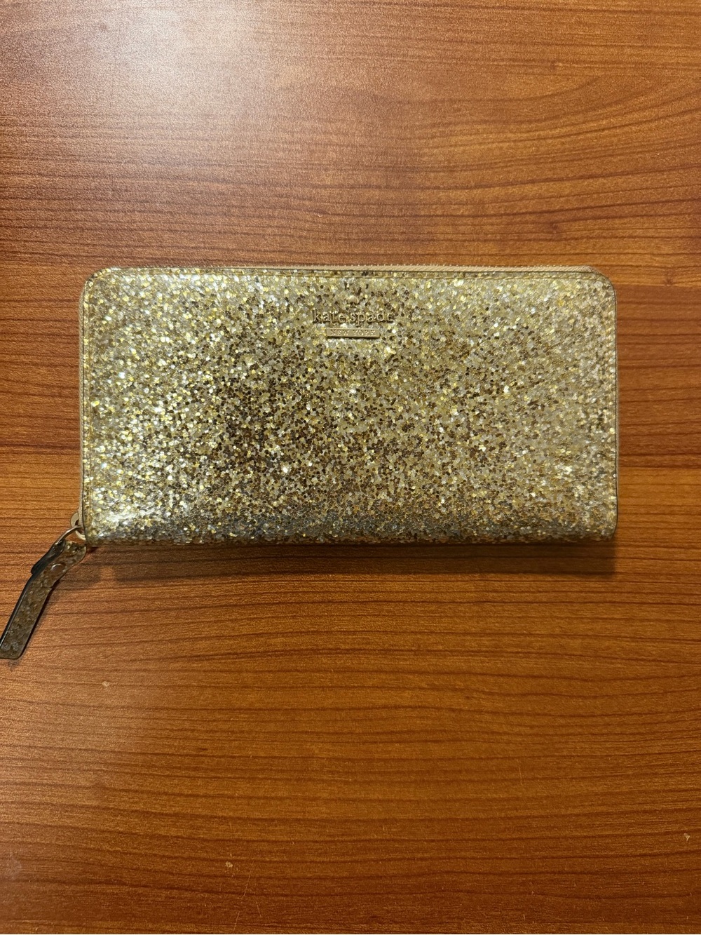 Kate Spade New York Gold Glitter Zip Around Wallet